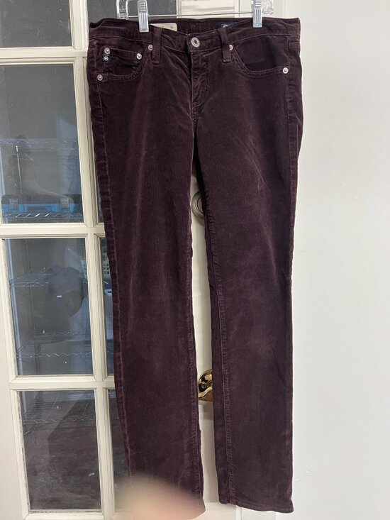 AG Adriano Goldschmied Women’s 27 The Stevie Slim Pants Maroon Corduroy Trousers - Picture 1 of 9